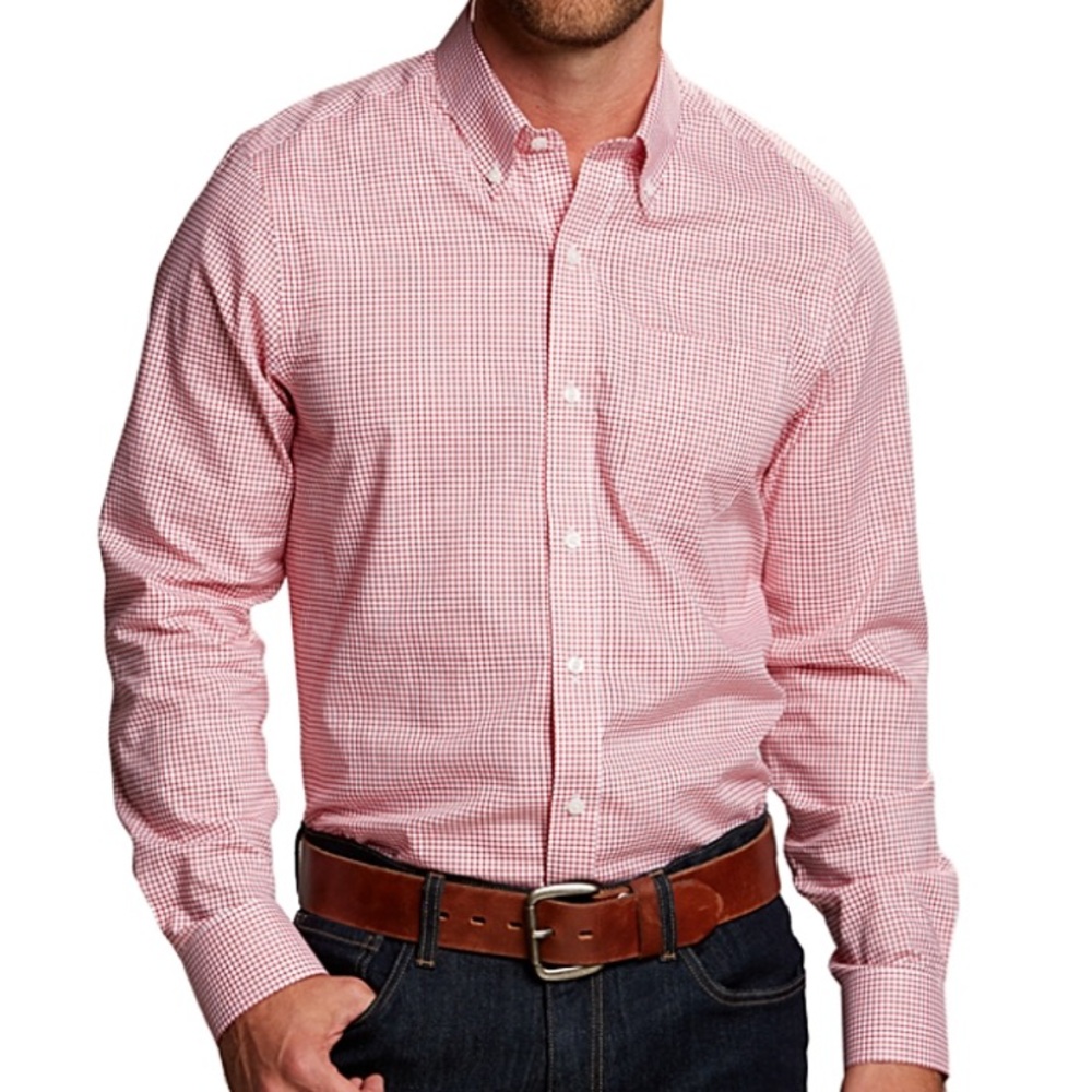 Cutter & Buck Tailored Fit Tattersall Button Down Red White Shirt, 2XB/2TG